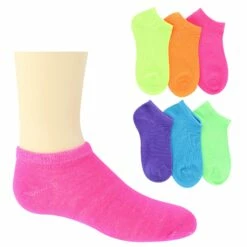 Girls' Dominique Nicole Neon No-Show 6-Pair Pack