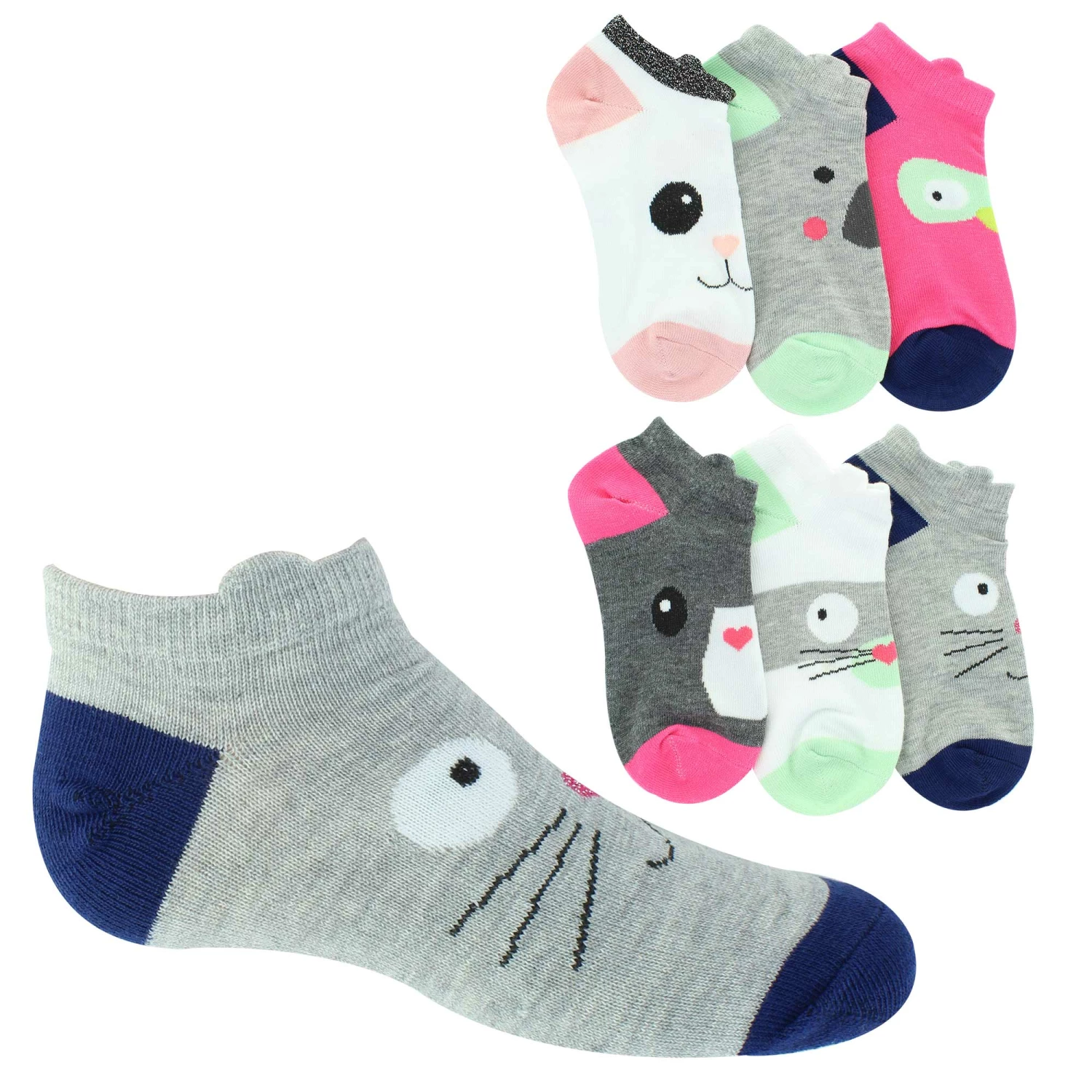 Girls' Dominique Nicole Animal Face 6-Pair Pack