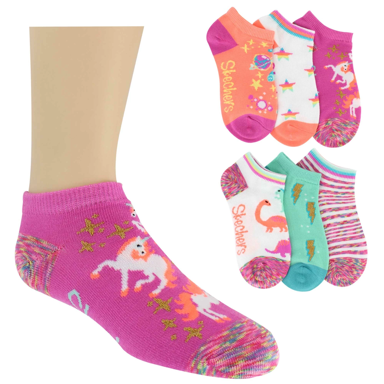 Kids' Skechers Unicorn No-Show 6-Pair Pack