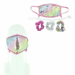 Kids' Sequin Face Mask, Strap And Scrunchie Set